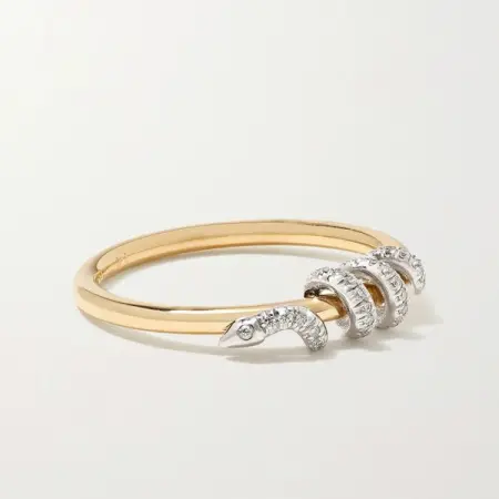 Twisted Boa Ring, handcrafted of 18k yellow gold and set with white diamonds.
