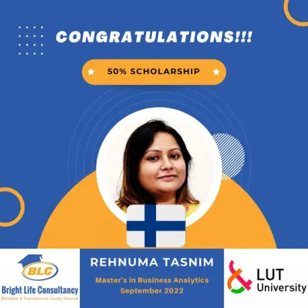 FB.COM
Book an appointment
Dhaka  Rehnuma has achieved a 50 scholarship that cov