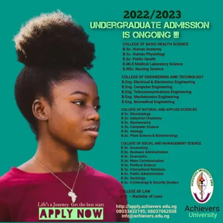 APPLY.ACHIEVERS.EDU.NG
Undergraduate Admission
Apply Now