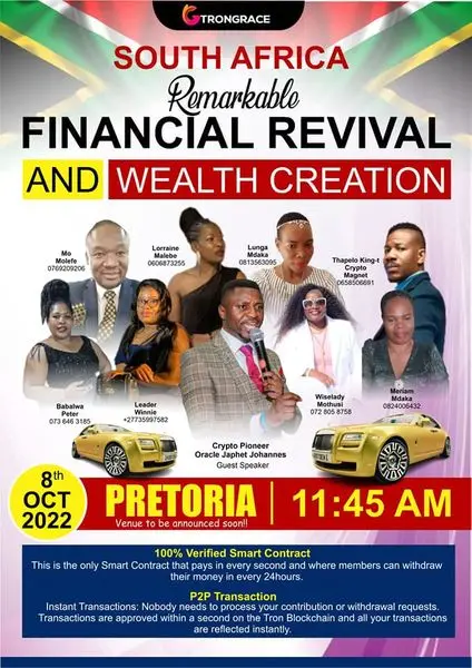 Venue to be announced , Leaders get ready!!!
TronGrace Global cryptocurrency
Send WhatsA