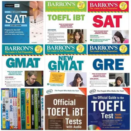 The Official SAT Study Guide, BARRONS TOEFL iBT, BARRONS SAT, BARRONGMAT, BARRONS GRE, ETS