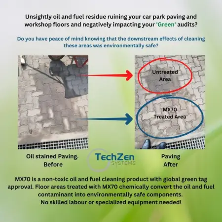 Oil and fuel spill residue on paving and workshop floors are often cleaned with aggre
