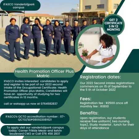 IFASCO HPO plus Matric September 2022 intake. Apply today , interested candid