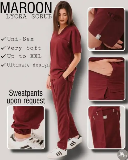 Maroon V-Neck Lycra scrub 
           spandex              
   
   finish  
 Uni-Sex   