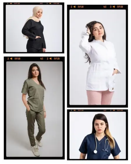 Female Half Collar Lab Coat 
Female V-Neck Scrubs 
Available sizes S,M,L,XL,XXL