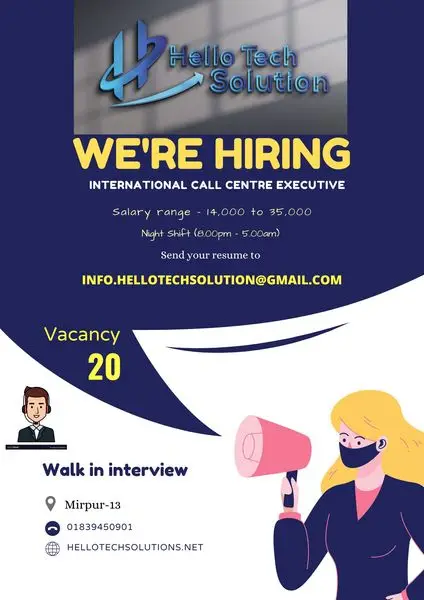 International Call Centre Agent  Closer for MCA Campaign
Hellotech Solutions Ltd.

Va