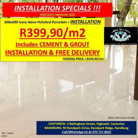 FB.COM
Ivory Porcelain 600x600 All Materials, Labour  Removal
CallWhats