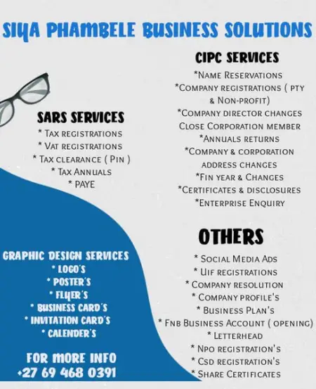 Press WhatsApp button for reach out
Siya Phambele Business Solutions
Send WhatsApp Mes