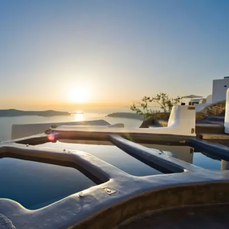 Sunsets in  Santorini.
 httpssophiasuites-santorini.com
 infosophiasuit
