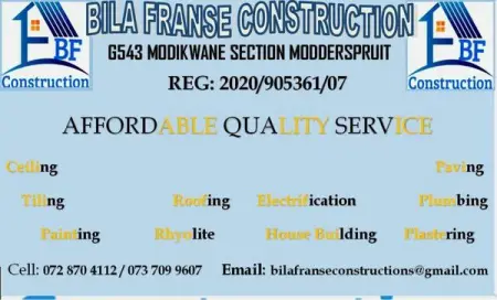 Buildings. Roofing. Peving. Plastering. Flor. Patting. Selling. Tile.
Bila f