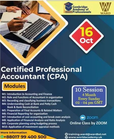 Certified Professional Accountant CPA by Cambridge Academy of Professionals - UK, visit