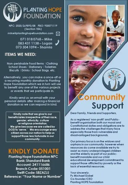 Dear Family, Friends and Supporters of Planting Hope Foundation,

Should you