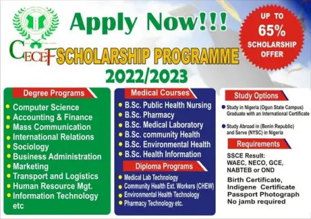GET 65 SCHOLARSHIP TO STUDY ANY COURSE OF YOUR CHOICE NOW!

httpswww.cecefngo.or
