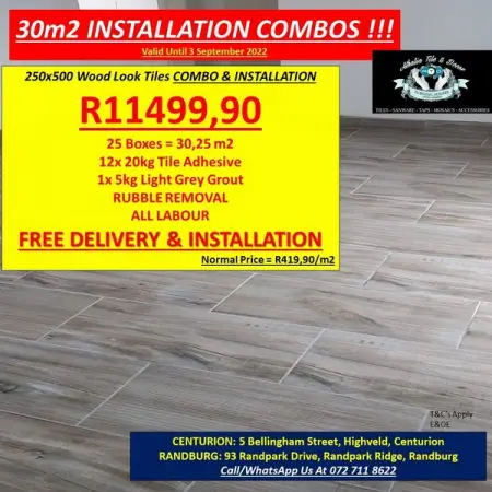 FB.COM
Wood Look Tiles 250x500 All Materials, Labour  Removal.
CallWhatsAp