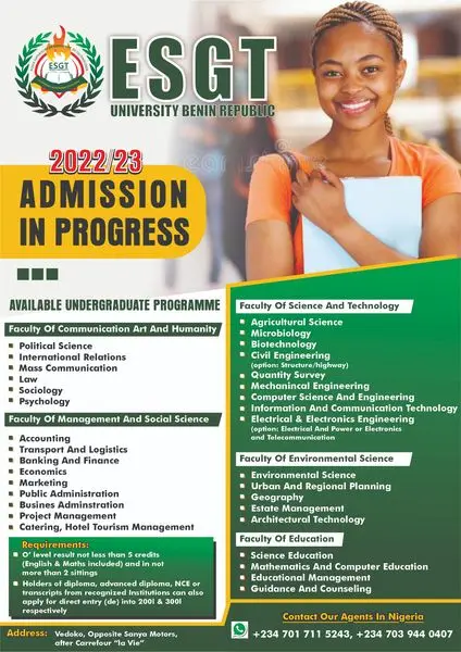 ADMISSION! ADMISSION!! ADMISSION!!!
Are you an Olevel or Alevel holder or are you awaiti