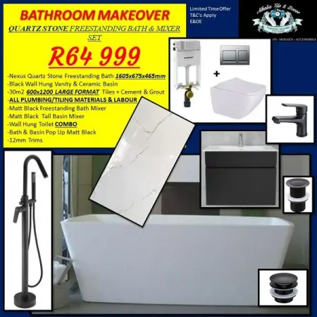FB.COM
Quartz Stone Freestanding Bath Bathroom Makeover All Materials, Labour  R