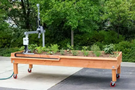 FarmBot Express can be mounted onto a mobile raised bed - perfect for the outdoor clas