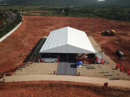 Set up an outdoor ceremony tent for your groundbreaking ceremony in a few days and 