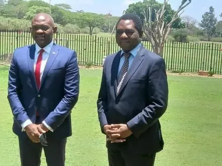President Hakainde Hichilema with a Nigerian entrepreneur and investor Tony Elu